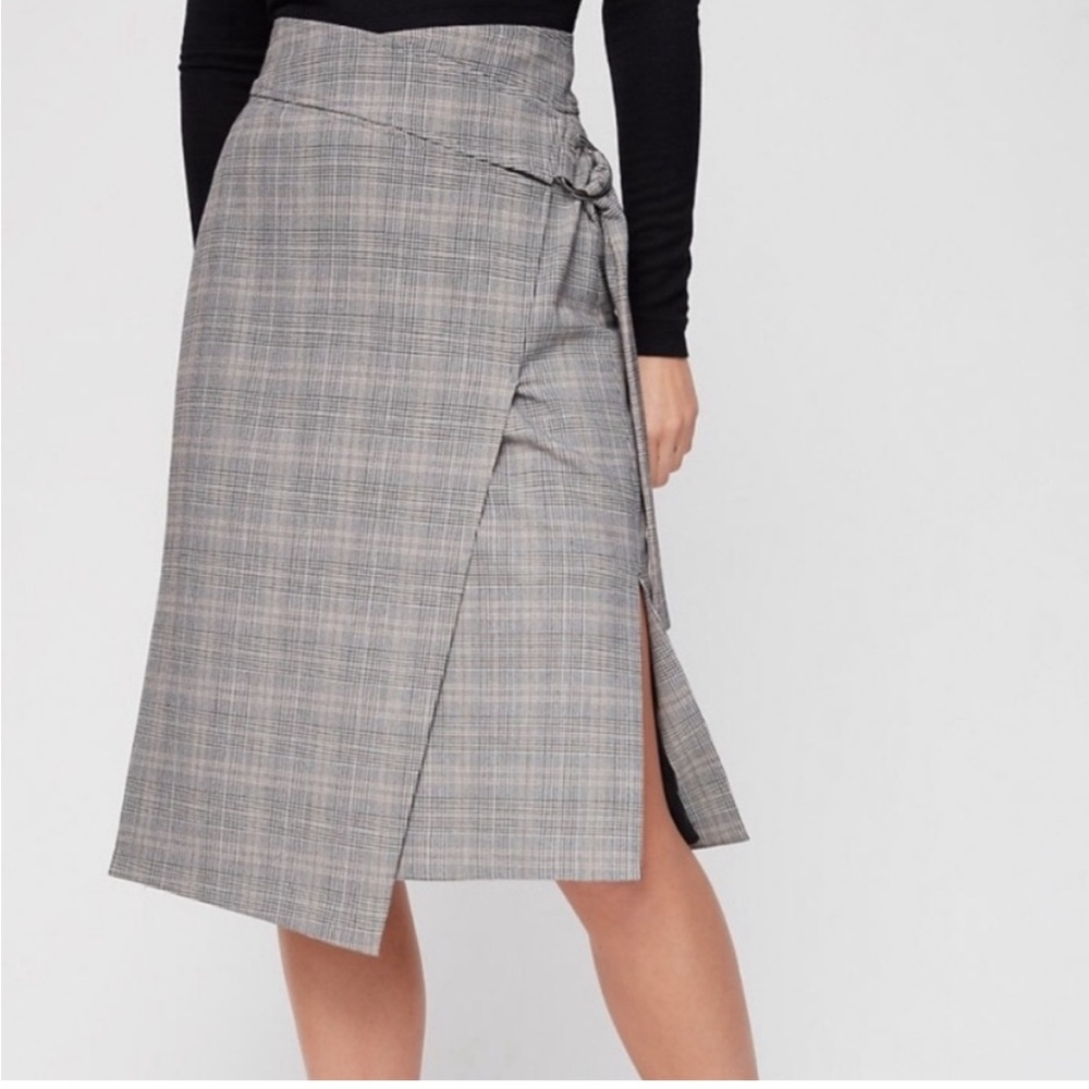 aritzia babaton cosway grey plaid Wrap Skirt